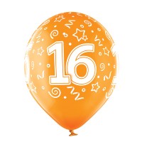 Standaard Ballonnen (30cm) - Verjaardag 16 Jaar - 6 stuks ass.