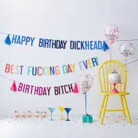 Feestdecoratie Set 'Birthday Bitch' (1x letterslinger en 5x ballonnen)