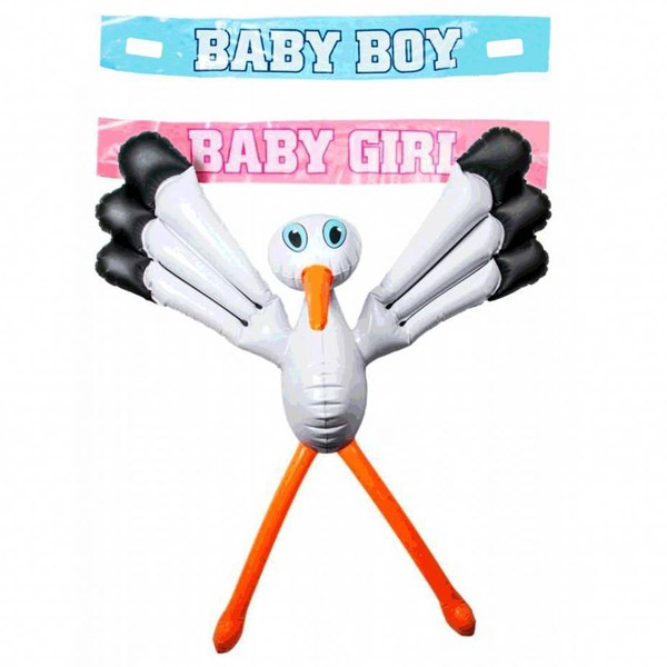 Decoratie - Opblaasbaar Ooievaar "Baby Boy" - "Baby Girl" (75cm)