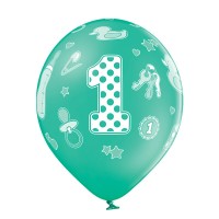 Standaard Ballonnen (30cm) - Verjaardag 1 jaar Jongen - 6 stuks ass.