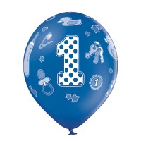 Ballons Standards (30cm) - Anniversaire 1 An Garçon - 6 pcs. ass.