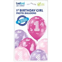 Standaard ballonnen-D11- 1st Birthday Girl (6st assorted)