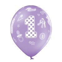 Standaard Ballonnen (30cm) - Verjaardag 1 Jaar Meisje - 6 stuks ass.