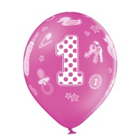 Standaard Ballonnen (30cm) - Verjaardag 1 Jaar Meisje - 6 stuks ass.