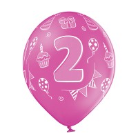 Standaard Ballonnen (30cm) - Verjaardag 2 Jaar - 6 stuks ass.