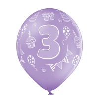 Standaard Ballonnen (30cm) - Verjaardag 3 Jaar - 6 stuks ass.