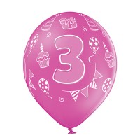 Standaard Ballonnen (30cm) - Verjaardag 3 Jaar - 6 stuks ass.