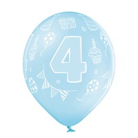 Standaard Ballonnen (30cm) - Verjaardag 4 Jaar - 6 stuks ass.
