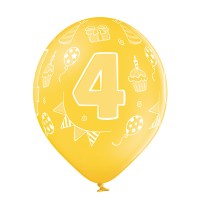 Standaard Ballonnen (30cm) - Verjaardag 4 Jaar - 6 stuks ass.