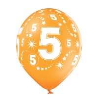 Standaard Ballonnen (30cm) - Verjaardag 5 Jaar - 6 stuks ass.