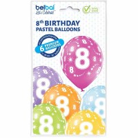Standaard ballonnen-D11- 8th Birthday (6st assorted)