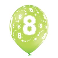 Standaard Ballonnen (30cm) - Verjaardag 8 Jaar - 6 stuks ass.
