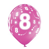 Standaard Ballonnen (30cm) - Verjaardag 8 Jaar - 6 stuks ass.