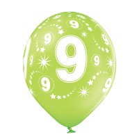 Standaard Ballonnen (30cm) - Verjaardag 9 Jaar - 6 stuks ass.