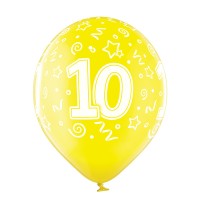 Standaard Ballonnen (30cm) - Verjaardag 10 Jaar - 6 stuks ass.