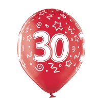 Standaard Ballonnen (30cm) - Verjaardag 30 Jaar - 6 stuks ass.