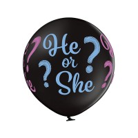 Grote ballon (60cm) print: "He of She?" zwart