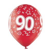 Standaard Ballonnen (30cm) - Verjaardag 90 Jaar - 6 stuks ass.