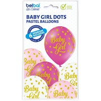 Standaard ballonnen-D11- Baby Girl Dots (6st assorted)