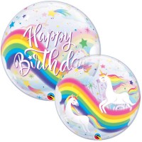 Bubble ballon: Birthday rainbow unicorns (45cm)
