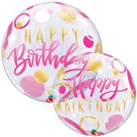 Bubble ballon: Birthday pink & gold dots (45cm)