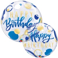 Bubble ballon: Birthday blue & gold dots (45cm)
