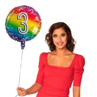 Folieballon "3" Regenbogen  (45cm)