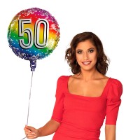 Ballon Aluminium "50" regenboog  (45cm)