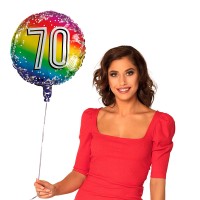 Folieballon: "70" regenboog  (45cm)