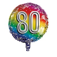 Ballon Aluminium "80" regenboog  (45cm)