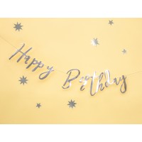 Letterslinger "Happy Birthday" Karton Zilver (16,5 x 62cm)