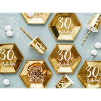 Bekers papier goud "30th birthday" 6st. (220ml)