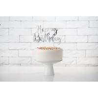 Cake Topper Taartdecoratie "Happy Birthday" Zilver (22,5cm)