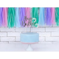 Cake topper "Happy Birthday" zilver (22,5cm)