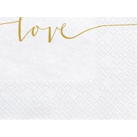 Serviettes en Papier "Love" Blanc-Or - 20 pcs. (33 x 33cm)