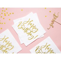 Serviettes en Papier "Happy Birthday" Blanc-Or - 20 pcs. (33 x 33cm)