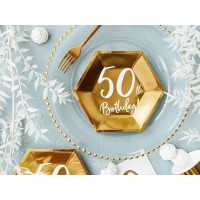 Borden papier goud "50th birthday" 6st. (20cm)