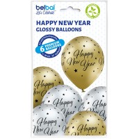 Standaard Ballonnen (30cm) - Glossy Happy New Year - 6 stuks ass.