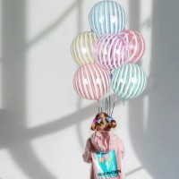Bubble Stretch Ballon: stripe blue wit (40cm)