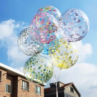 Bubble Stretch Ballon: Confetti-print Blauw (40cm)