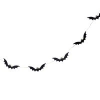 Black Bat Wooden Halloween Bunting with Light Up Eyes (5m)