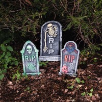 Halloweendecoratie Staand: Grafsteen Schedel 'RIP' (56x33cm)