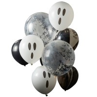Ghosts, Confetti Bats and Black Marble Halloween Balloon Cluster (9pcs.)