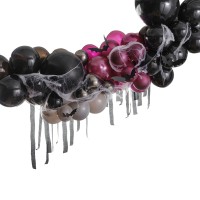 Purple, Black and Grey Balloon Arch Backdrop with Streamers, Cobwebs & Bats