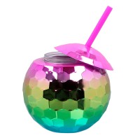 Rainbow Disco Ball Cup with Straw (650ml)