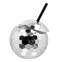 Boule Disco Gobelet avec Paille Argent (650ml)