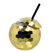 Golden Disco Ball Cup with Straw (650ml)