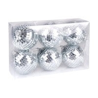 Set 6 Silver Disco balls 6pcs. (8cm)