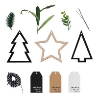Wooden Icons and Ribbon Christmas Gift Tags - Black & White