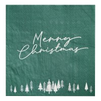 Servetten Papier Kerstmis "Merry Christmas" Groen - 16 stuks (16 x 16 cm)